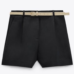 ZARA Black Belted Shorts with Darts